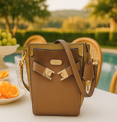 NEW Tory Burch Lee Radziwill Double Tiger's Eye Tan Leather Petite