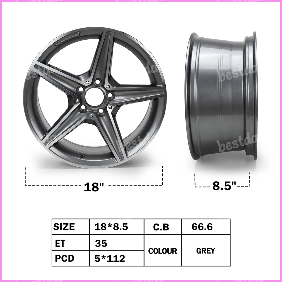 18 inch Wheel Rim For Mercedes Benz C200 C300 C350 CLA C43 Machined Grey 18*8.5" Foto 3 de 4
