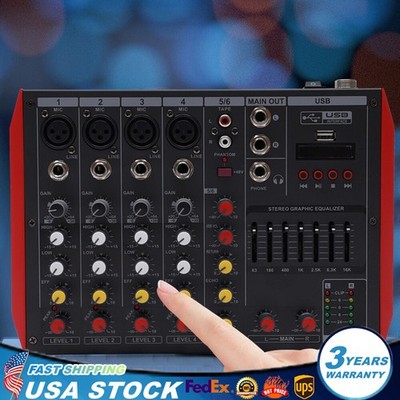 6-Channel Studio Audio Mixer Music Bluetooth USB Digital Sound Mixer Console US