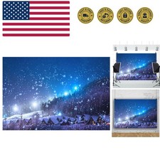 Leowefowa 10x8ft Christmas Backdrop Rustic Village Night View Forest Trees Sn...