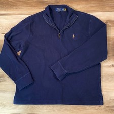 Polo Ralph Lauren Mens Estate Rib 1/4 Zip Pullover Navy Blue Sweater Medium