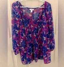 Charter Club Woman 2X Floral Top - Purple and Blue