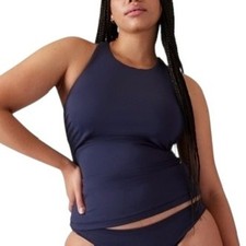 Athleta Maldives Bra Cup Navy Blue High Neck Tankini Swim Top Size 32D/DD