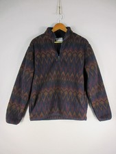 Old Navy Fleece Pullover Mens M Geometric Zigzag Quarter Zip Warm Navy Brown