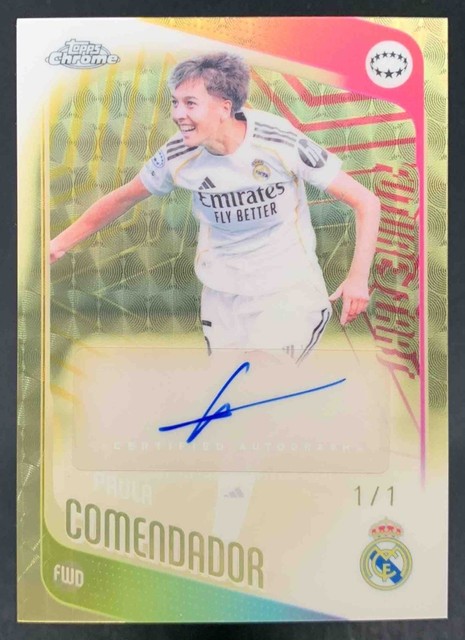 Paula Comendador 2025-26 Topps Chrome UEFA Women Stars Auto 1/1 SUPERFRACTOR
