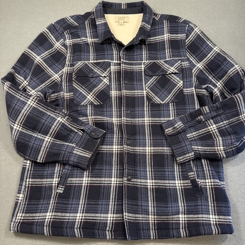 Frye, Frye and Co. Plaid Flannel Shirt Jacket Sherpa Lined Men's Size XL BLUE