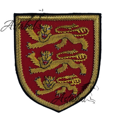 3 Löwen Wappen Vintage handbestickt Edelmetall Draht Blazer Abzeichen, Königswappen
