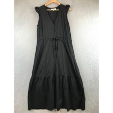 Emerson Fry India Collection Swiss Dot Midi Dress Ruffle Sleeve Tie Waist S