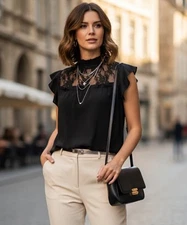 DOROTHY PERKINS Whimsigoth High Neck Sequin Lace Ruffle Witchy Victorian Top 4/S