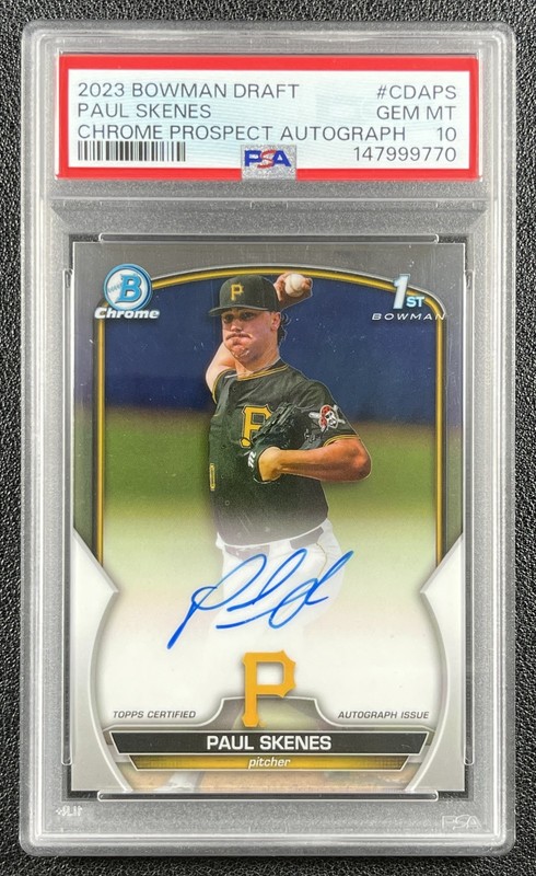PAUL SKENES PSA 10 2023 BOWMAN CHROME DRAFT #CDA-PS 1ST PROSPECT AUTO 9770