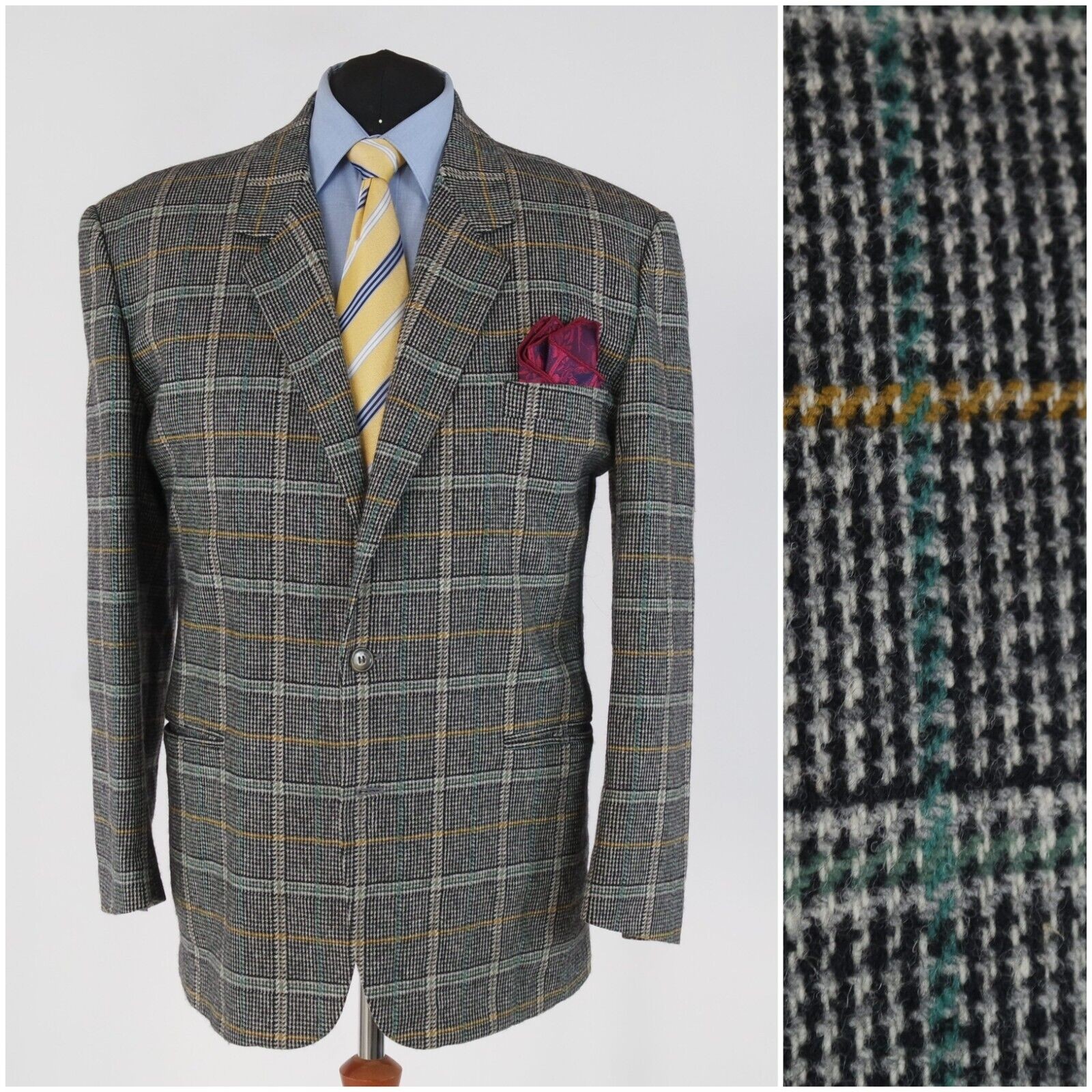 Mens Italian Sport Coat 46R US Size VIMIFER Check Blazer Wool Cashmere Jacket