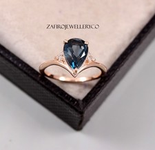 London Blue Topaz, Three Stone Ring, Silver Ring, 925 Sterling Silver, Gifts Her