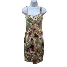 Vtg David Meister Retro Floral Silk Blend Bodycon Slip Bustier Bias Cut Dress S