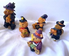 Halloween Cute Teddy Bear Witches lot of 5 Resin Figurines Vintage