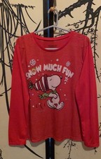 Peanuts Women/Men Red Christmas Holiday Pajama Top Snoopy 'Snow Much Fun"