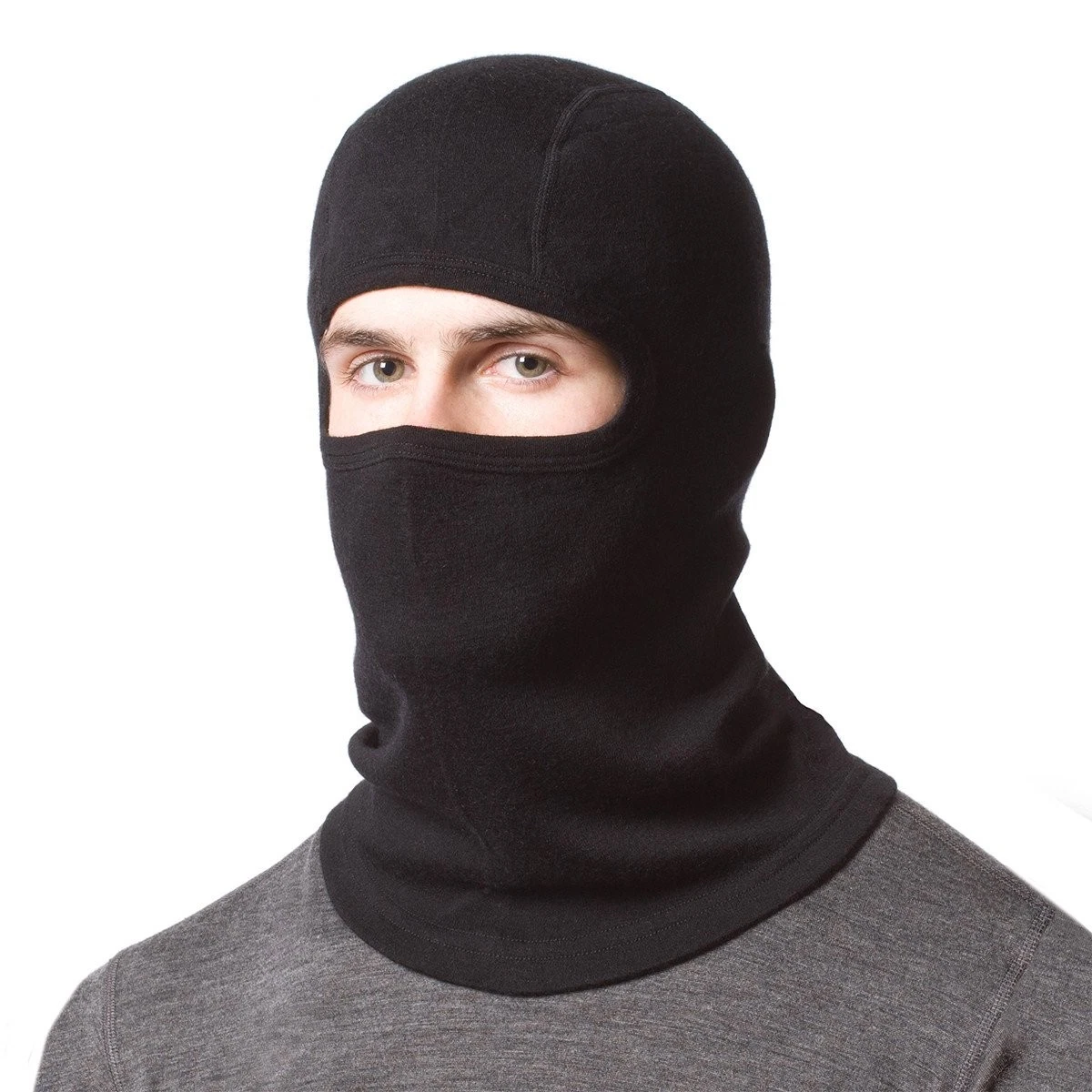 100% Merino Wool Balaclava - Winter Ski Mask - Face - One Size, Black