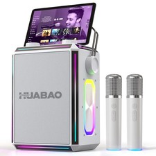 Portable Bluetooth Karaoke Speaker with 2 Wireless Microphones, RGB Lights, T...