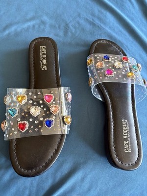 Cape Robbin Unique Jeweled Hearts Slides Size 7-1/2 New Unworn