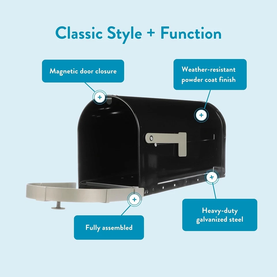 Brunswick Large, Steel, Post Mount Mailbox, Black & Brushed Nickel  - Image 4 of 4