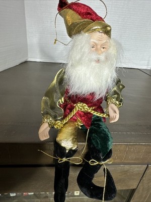 Whimsical Poseable Santa Elf with jingle bells 10  tall unbranded Ceramic Face H