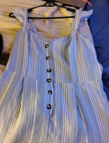 Ladies Candies Blue & White Striped Pantsuit Very Chic Size LG