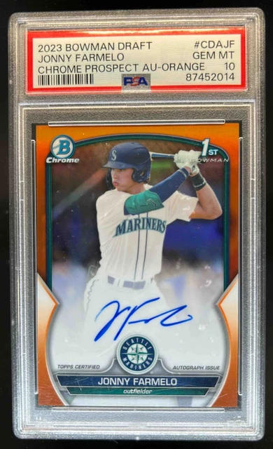 2023 Bowman Draft Jonny Farmelo Chrome Auto Orange Refractor 1st #/25 PSA 10