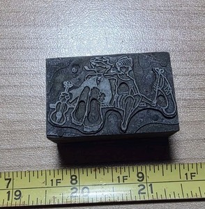 Vintage Letterpress Printing Block College? Couple Watching Game Pennant Guitar?