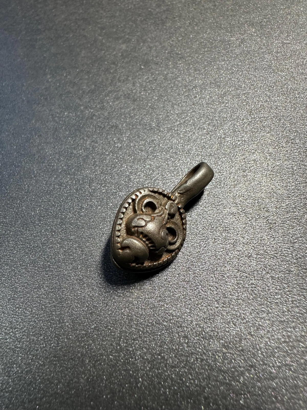 Antique Tibetan Iron Thokcha Pendant – Double-Sided Ashtamangala Dharmachakra A