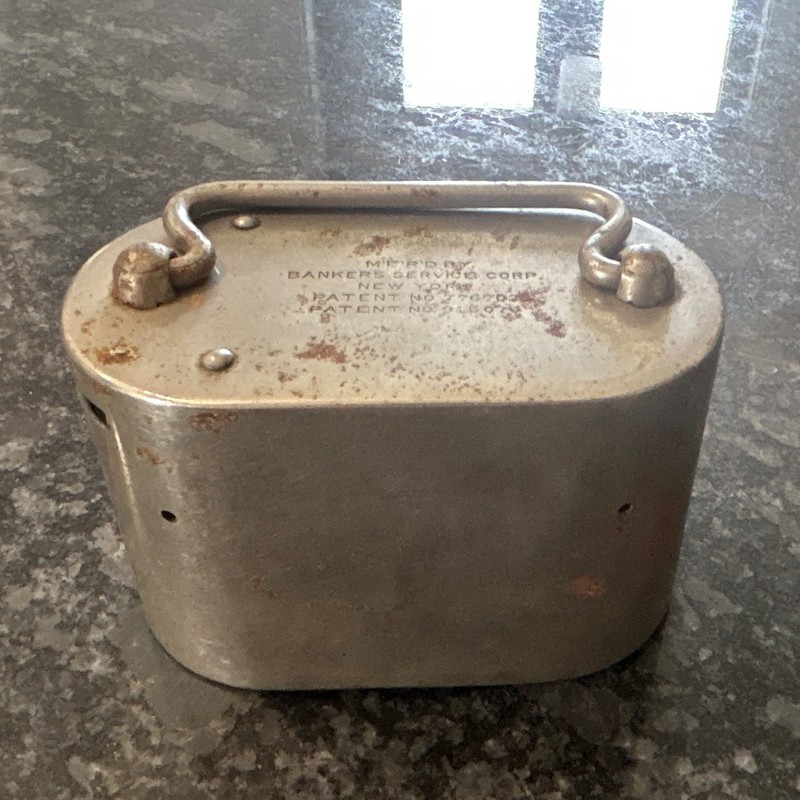 Vintage Bankers Service NY Metal Promotional Coin Bank HAS COINS IN IT No Key