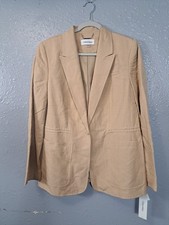NWT Calvin Klein Linen Blend Cinch Waist Women Blazer Jacket Classic Preppy Sz14