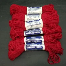 Bucilla Tapestry 100% Virgin Wool Color 1901 Red Lot of (6) 40yd Skews Yarn