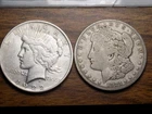 MORGAN AND PEACE DOLLAR LOT 90% SILVER COINS $2 FACE