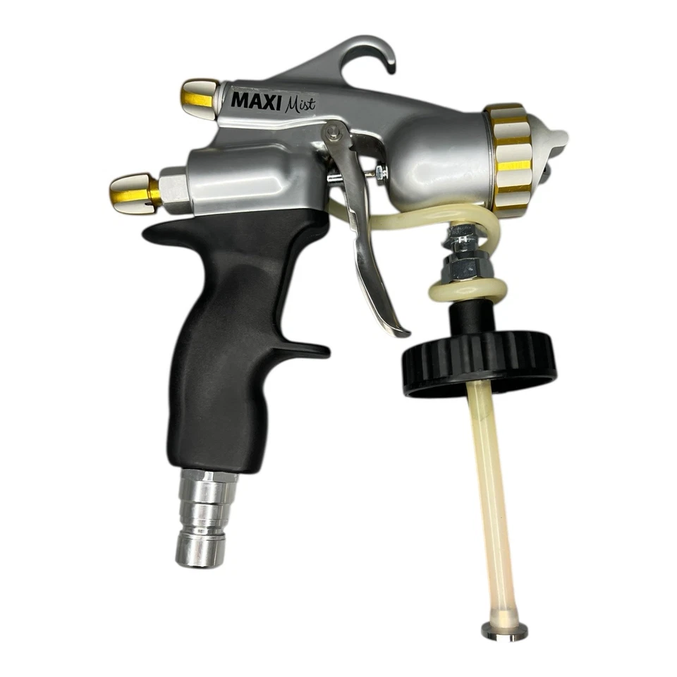 Pistola de bronceado en aerosol Maxi Mist Pro HVLP (0,5) plateada y dorada con mango de goma negro Foto 2 de 3
