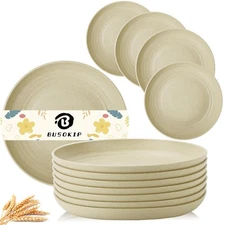 Wheat Straw Dinner Plates Set of 8, 10 Inch Beige, Lightweight & Unbreakable,...