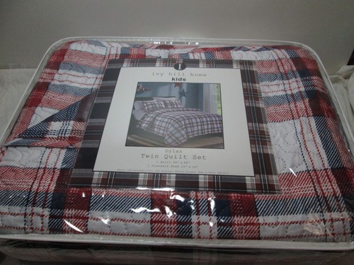 Ivy Hill Home DYLAN Reversible Twin Quilt & Sham Set ~ Navy, Red,White Plaid NEW - Picture 11 of 11