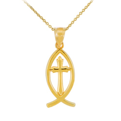 14k Solid Gold Christian Cross Charm 