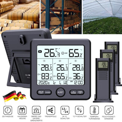 Wetterstation Digital Neu Thermometer Hygrometer mit 3 Innen Außen Sensor DE