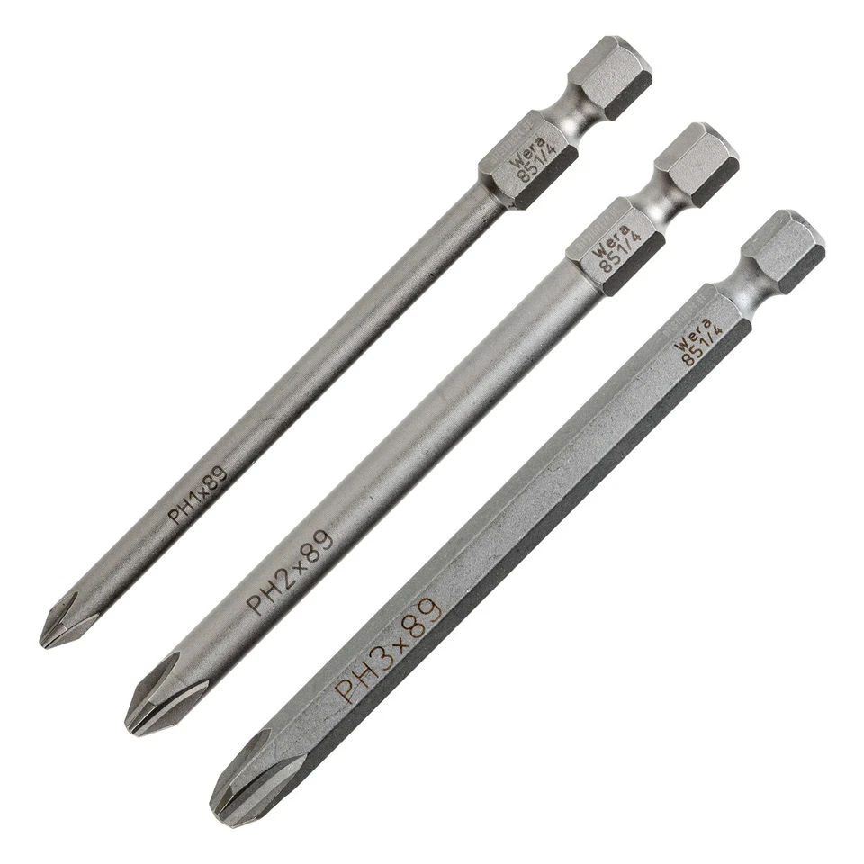 WERA PH Bit Biteinsatz PH1 PH2 PH3 Kreuz Kreuzschlitz Phillips Bits 89mm Lang