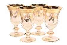Vtg Neiman Marcus Arte Italica Medici 24K Gold Wine Glasses Set of 4 Goblets