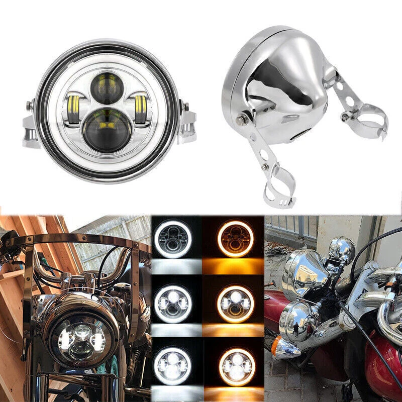 Faro LED de 7" con cubo de carcasa para Harley Harley Honda Yamaha Foto 2 de 4