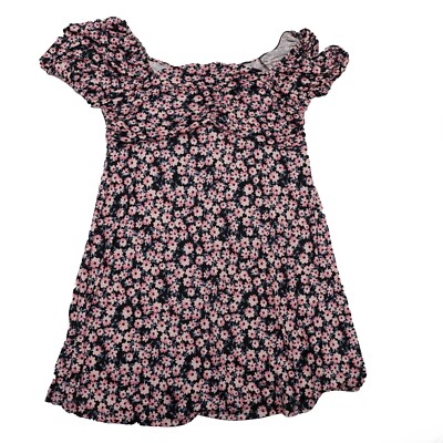 Good Luck Gem Women's Size L Black Mauve Floral Short Sleeve Sheath Dress