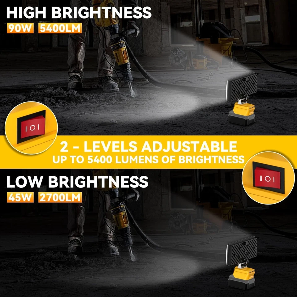 90W LED Work Light for Dewalt 20V Battery Flood Light Camping Lamp Spotlight - Image 3 of 4