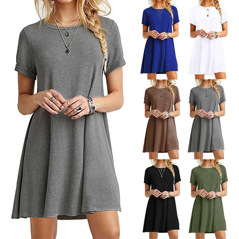 Women's Sundress Short Sleeve Casual T-shirt Dress Loose Summer Dress Plus  Size