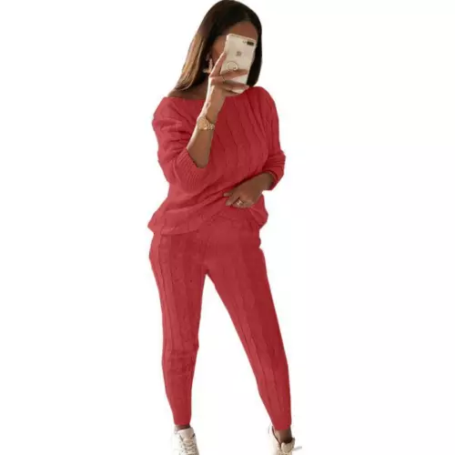 Women Cable-knit Loungewear Sweater & Pants Set Casual Outfits 2 Pcs Size - Picture 21 of 45