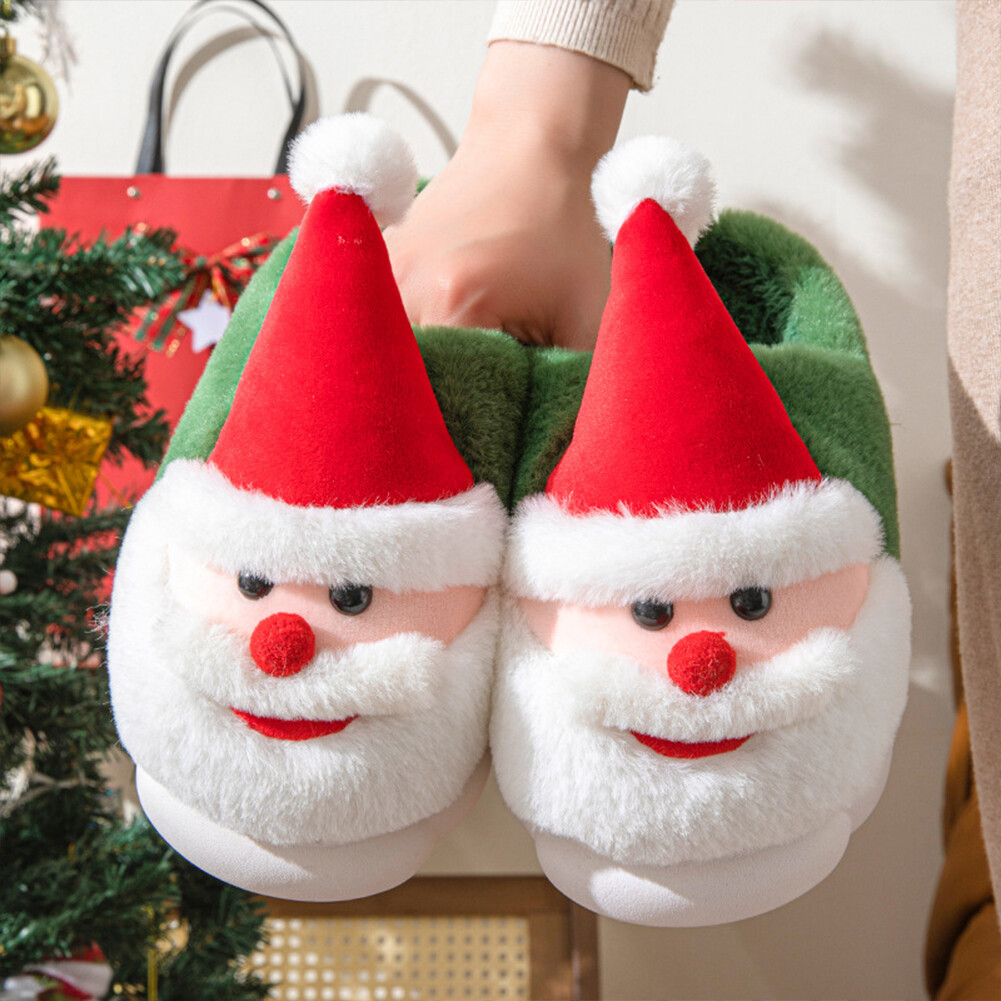 APL Christmas Fluffy Home Slippers Anti Slip Santa Claus Slippers for Indoor Bedroom