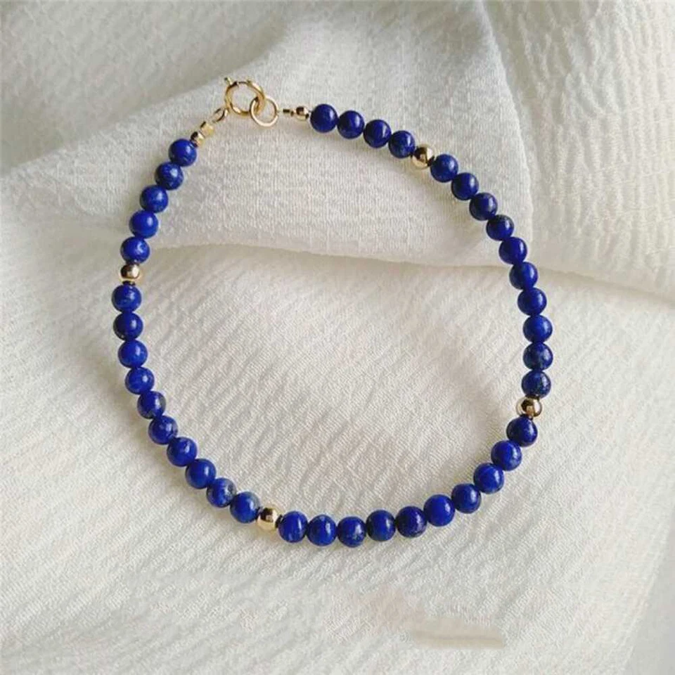 4MM Natural Lapis Lazuli Beads Bracelet Lucky Cuff Calming Chakra Practice - Image 4 of 4