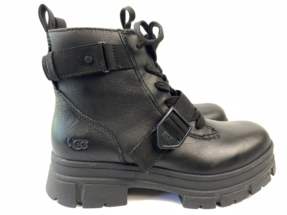UGG Ashton Black Leather Lace Up Platform Waterproof Women's