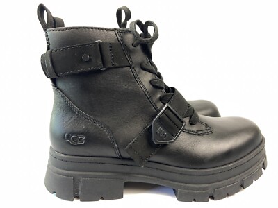 UGG Ashton Black Leather Lace Up Platform Waterproof Women's