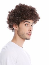 Perücke Herren Damen Karneval kurz kraus gelockt Locken kurzer Afro braun Mopp