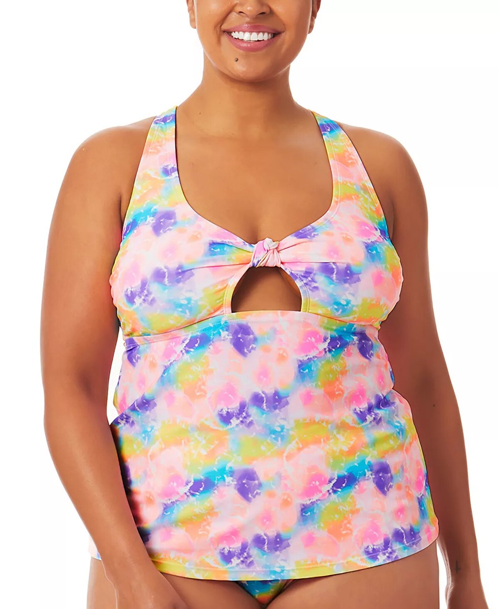 California Waves Trendy Plus Size Tie Dye Dreams Tankini Top Pink